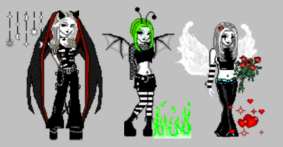 Goth dolls with black and green elements made on Amara's Goth Dollmaker